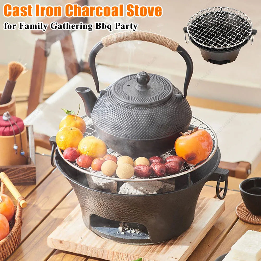 1pc Stainless Steel Cast Iron Oven Charcoal and Alcohol Stove Korean Japanese Style Barbecue For Family Garden Outdoor Camping R