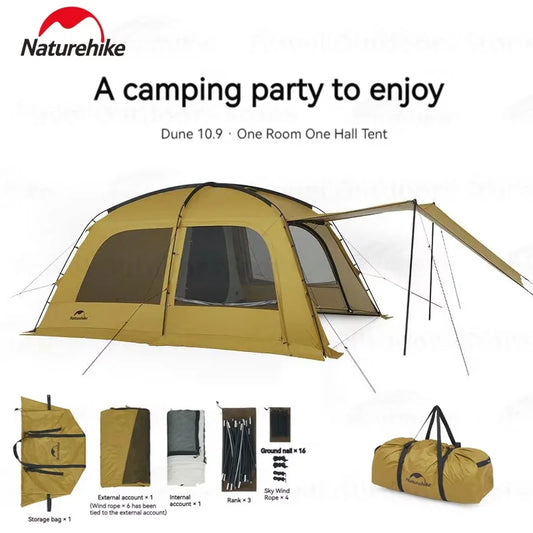 Naturehike Dunes 10.9 Camping Tent 6 People 4 Seasons Dome Extended Canopy Outdoor Waterproof Large Space Tent With Chimney Hole