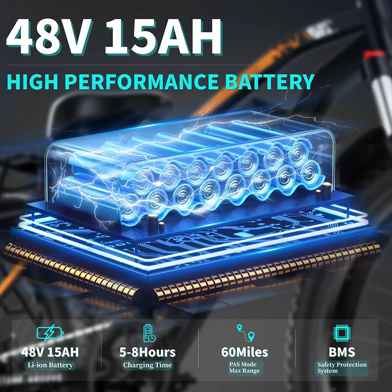 QNQ Q26 Electric Bicycle 1500W Motor 48V15AH Lithium Battery Electric Bike 26 Inch Fat Tire Snow E-bike