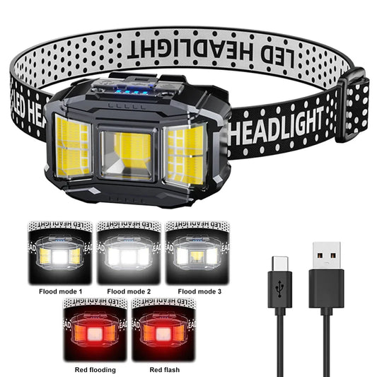Shunmaii COB LED Headlamp USB Rechargeable for Outdoor Night Fishing
