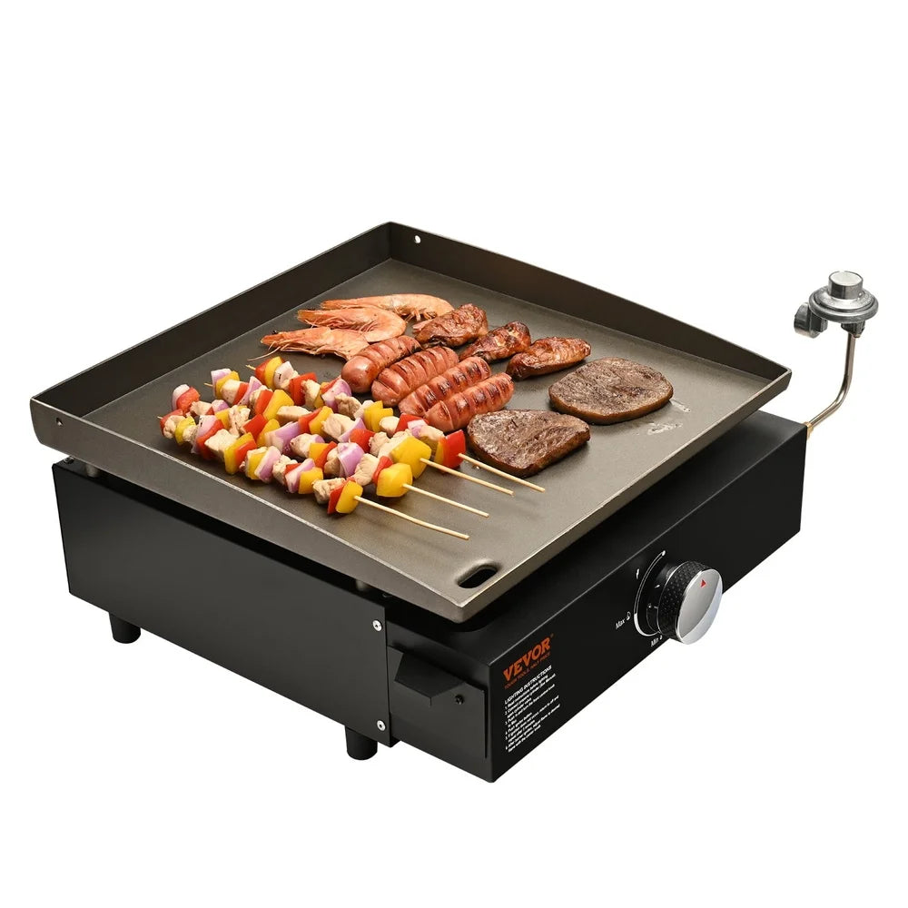 Commercial Gas Griddle Heavy Duty Flat Top Grill Portable Cooking Surface 1-Burner Multifunctional BBQ Hot Plate ETL Certified
