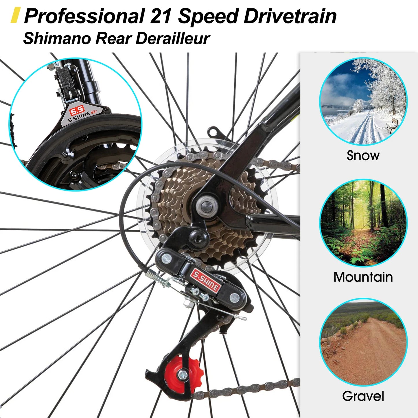 JOYSTAR Hiland Mountain Bike Adults 21 Speeds Steel Frame