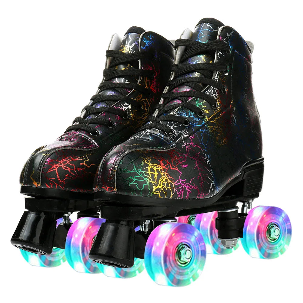 YYW PU Leather Roller Skates Women Elastic Band Closure