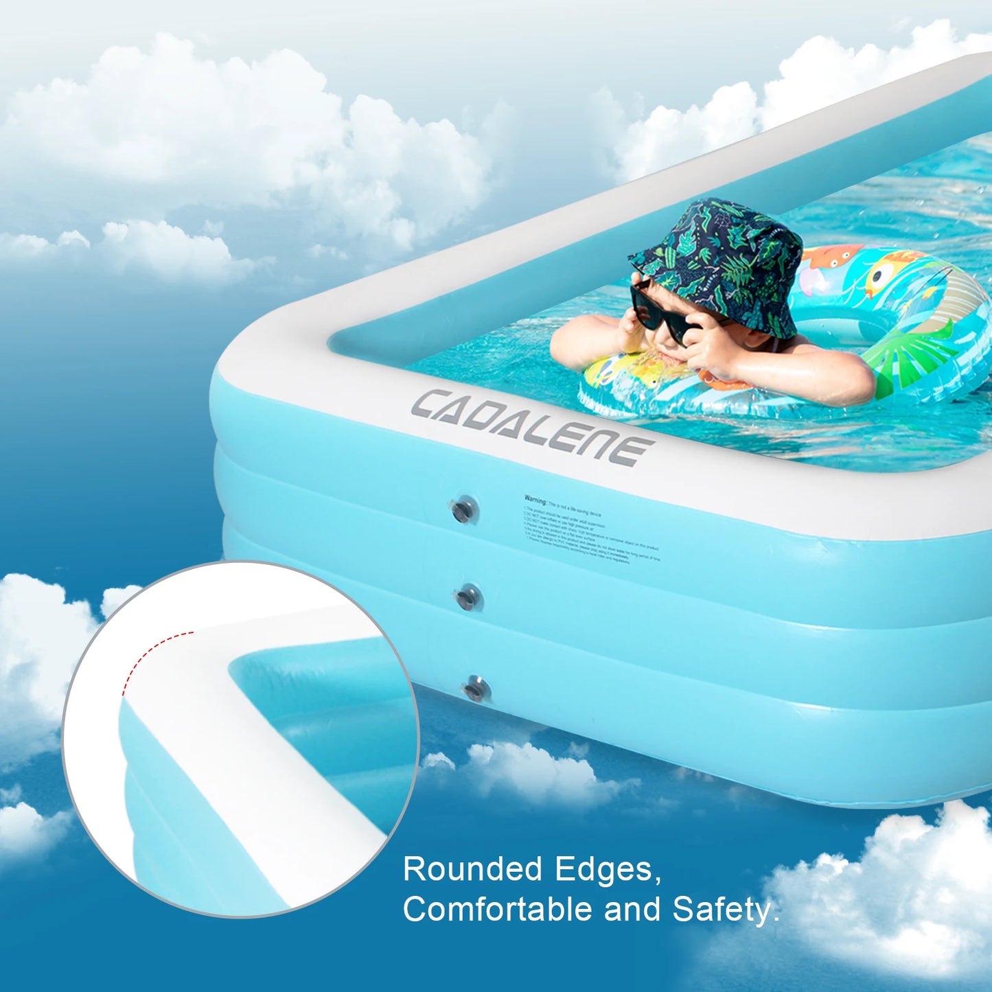 Inflatable Swimming Pool, Rectangular, Blue, Outdoor Garden Backyard Water Party, for Kid Adult Family