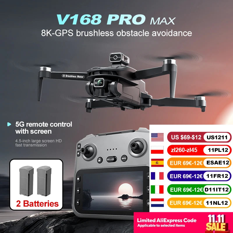 V168 Max Mini Drone With 1080p HD Dual Cameras And 5G WiFi FPV Remote Control