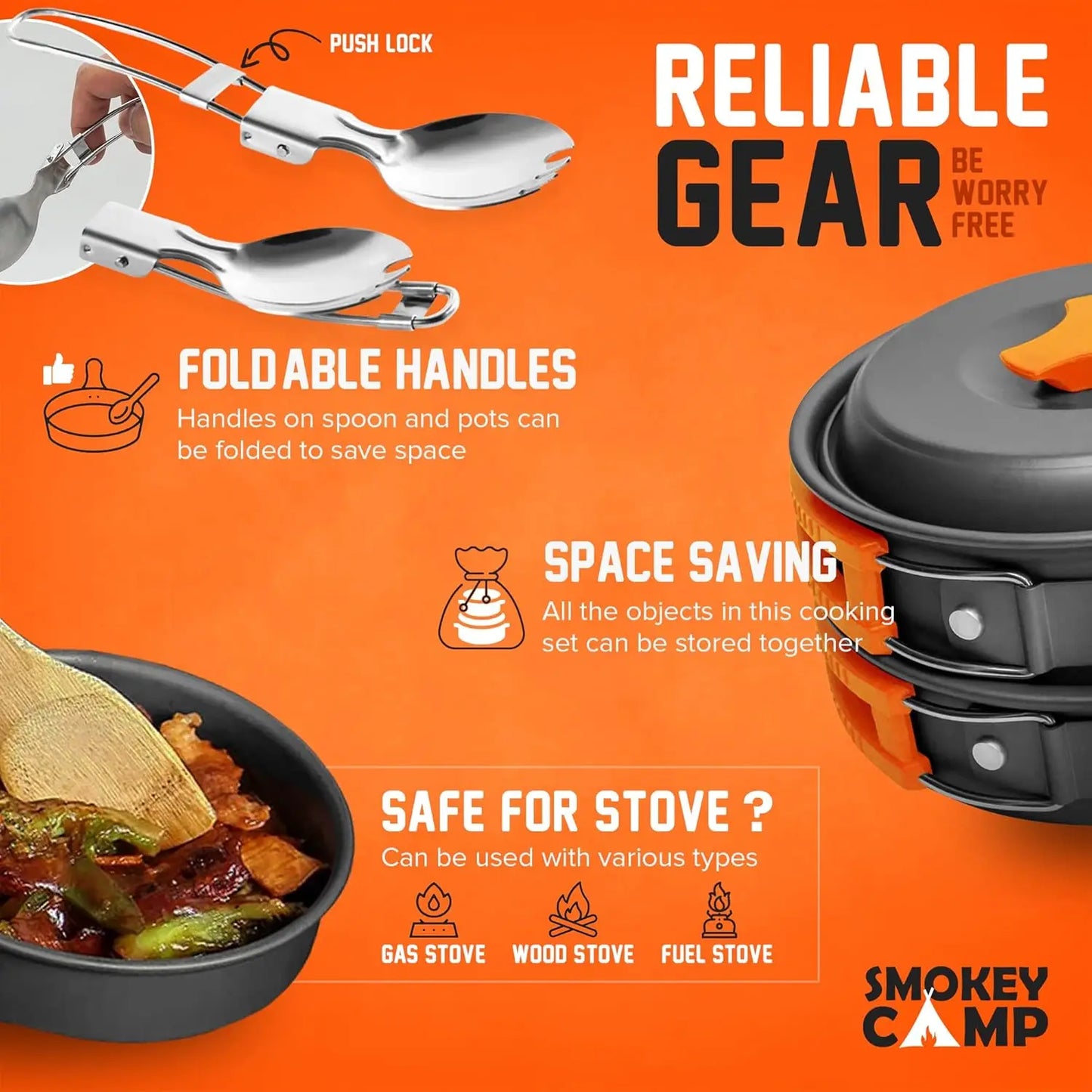Portab Camping Cookware Mess Kit With Stove Nonstick