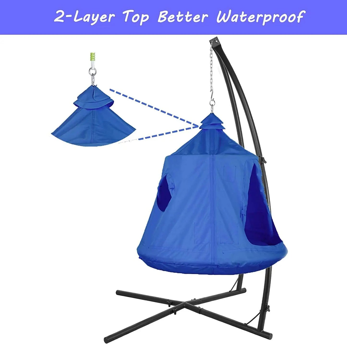 Hammock Chair Stand with Swing Chair, Hanging Tree Tent, Steel Stand Combo, with LED Decoration Lights, Indoor Outdoor Kids Play