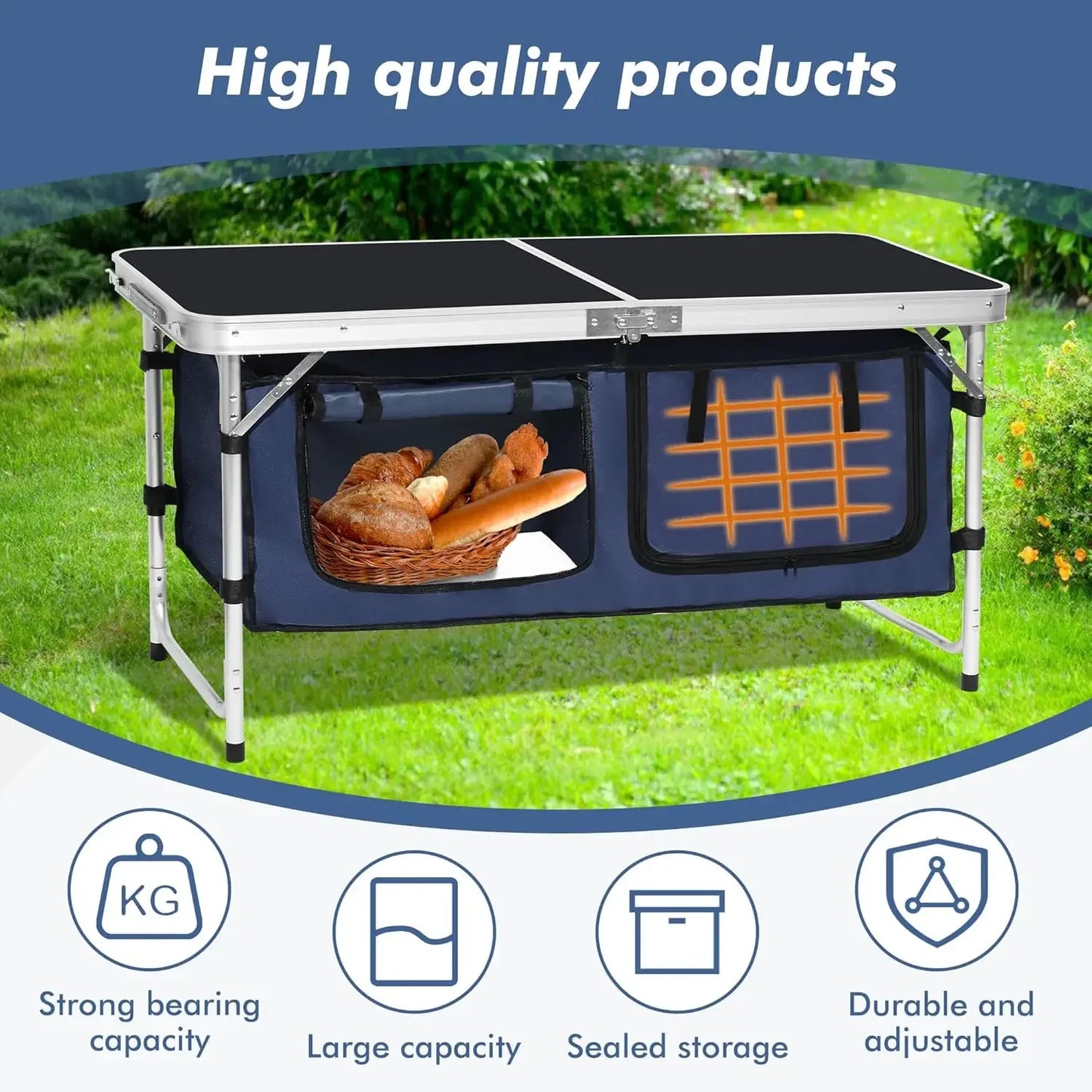 High-Concerned Camping Folding Aluminum Table With Adjustable Legs