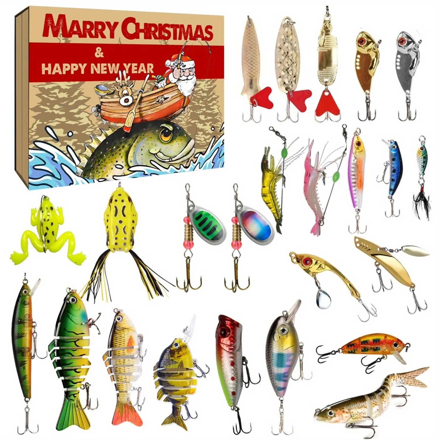 Fishing, Fishing Gear, Fishing Accessories and Equipment, 1 Set of 2025 Advent Calendar Fishing Holiday Countdown, 24-Piece Lure Series