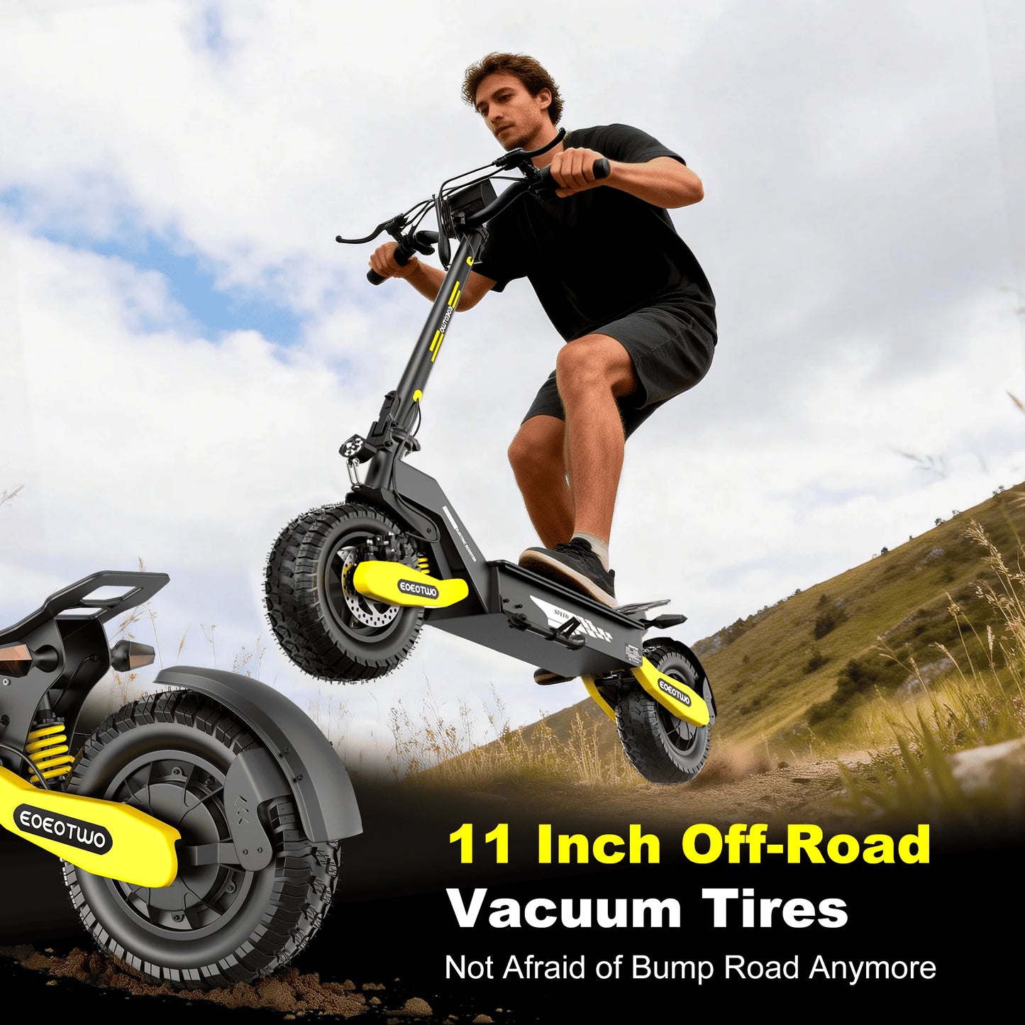 EOEOTWO GT06 Electric Scooter Adults 30MPH,1200W Motor E-Scooter,11'' Off-Road Tire Scooter with Dual Suspension & Side Light