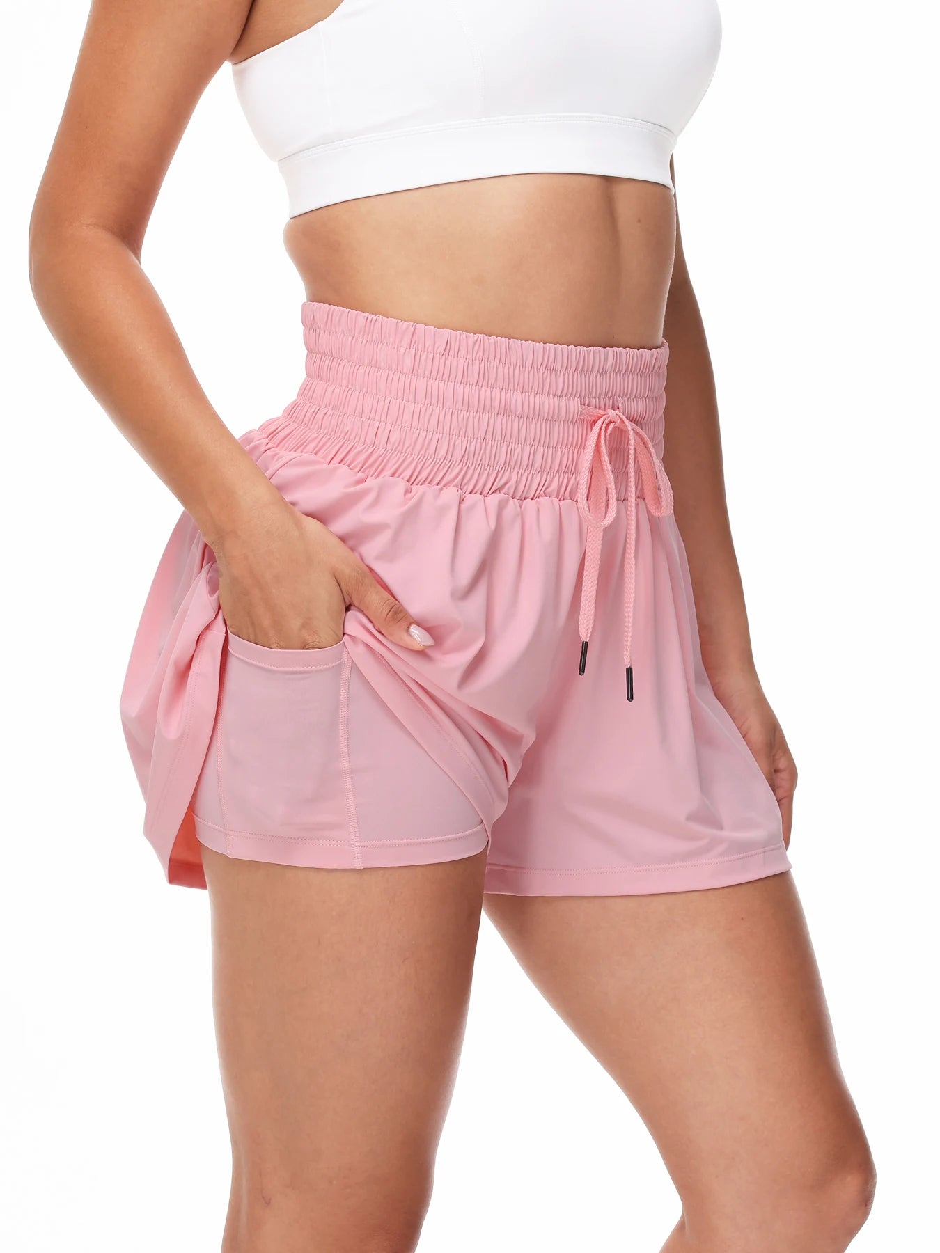 Women's 2-in-1 High Waist Running Shorts With Elastic Drawstring