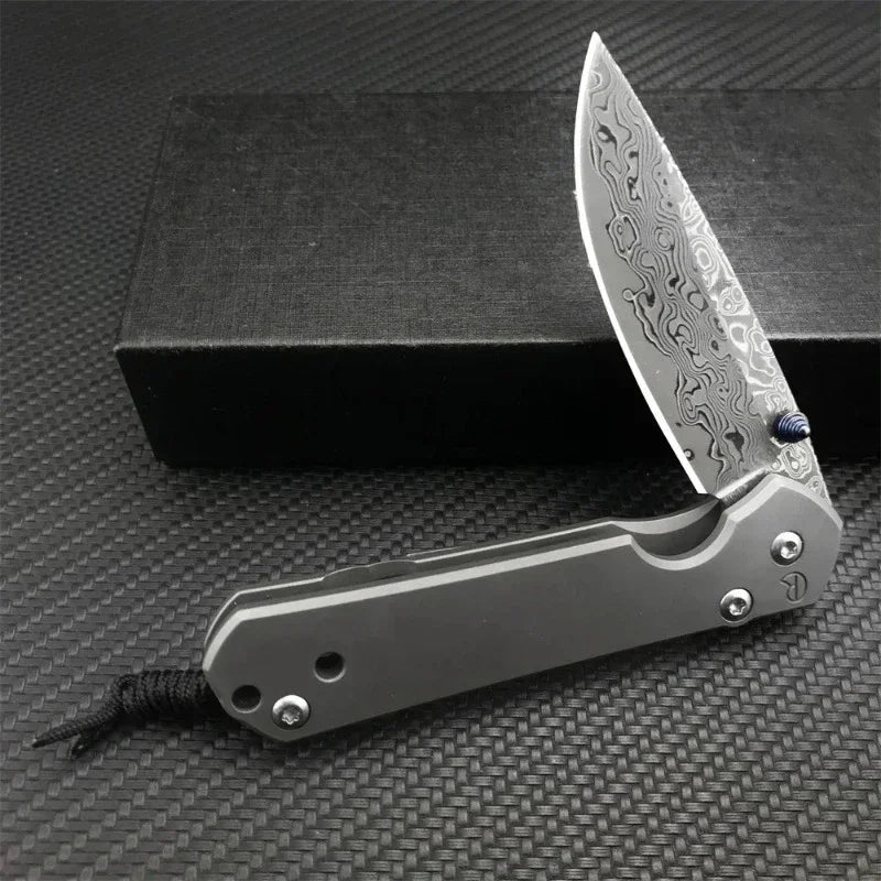DIY Supplies Woodworking Folding Pocket Knife Damascus Blade Titanium Handle