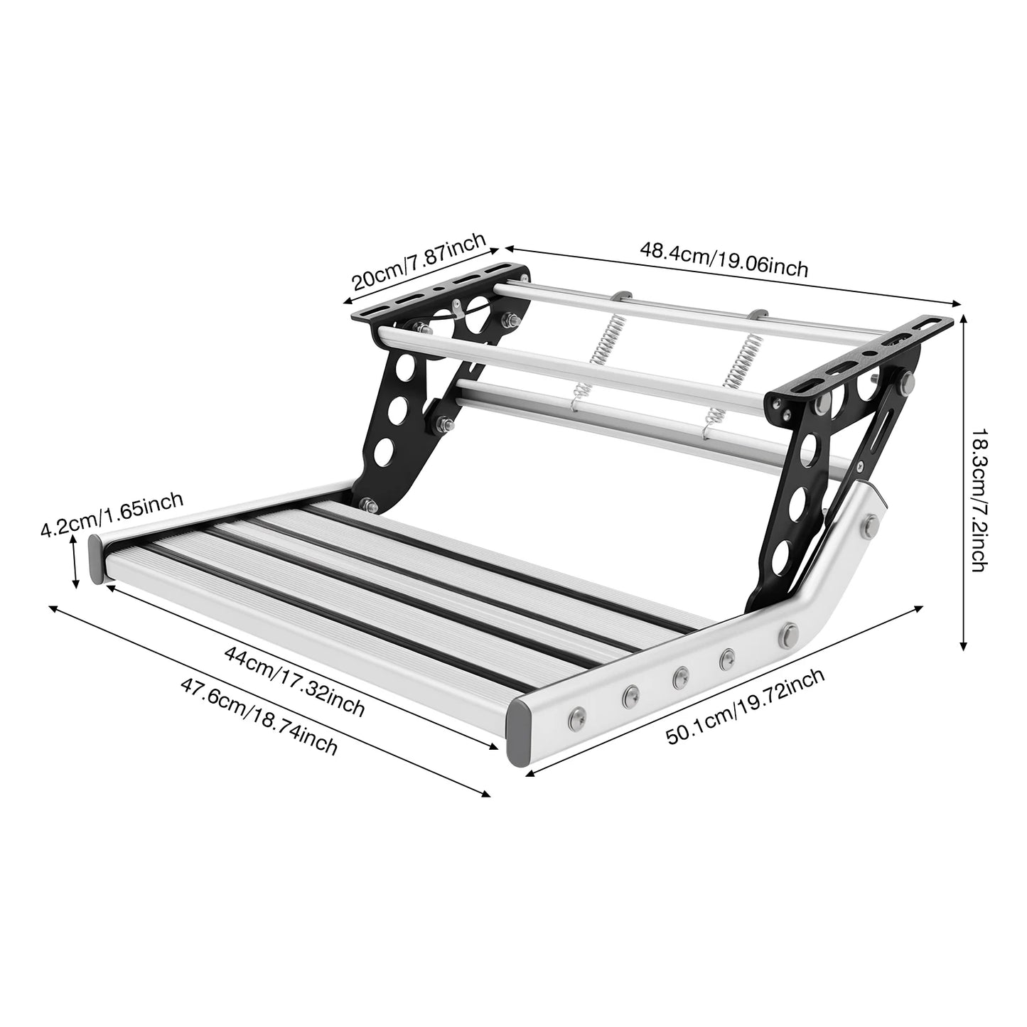 Folding RV Step, 44cm Manual RV Step with LED Light, Loading 150kg Telescopic Antiskid Caravan Accessories