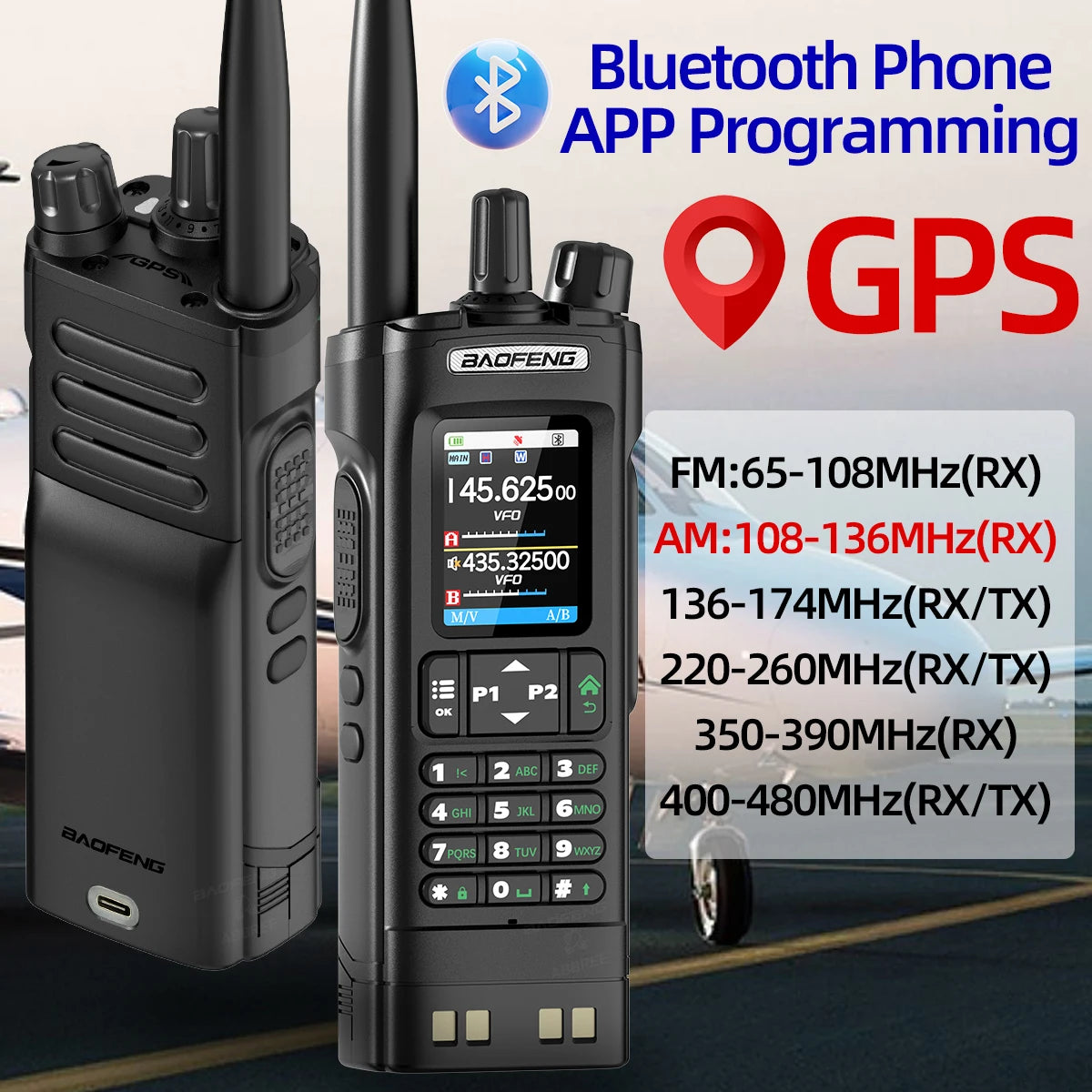 Baofeng UV-32 GPS Walkie Talkie 10W Long Range Multi Band Bluetooth APP Programming Wireless Copy Frequency Type-C Two Way Radio