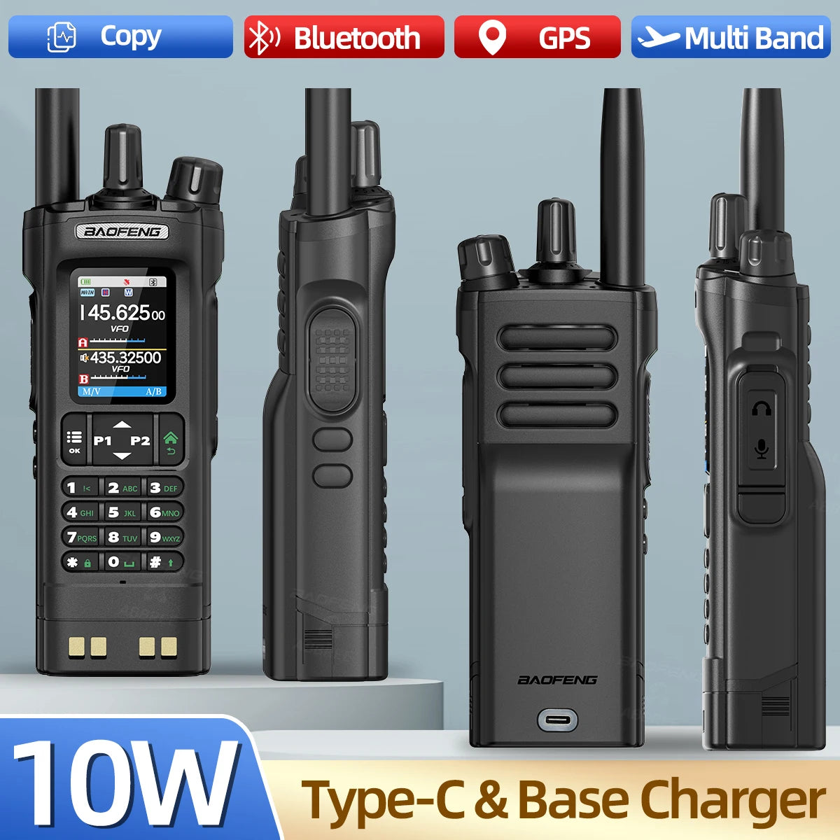 Baofeng UV-32 GPS Walkie Talkie 10W Long Range Multi Band Bluetooth APP Programming Wireless Copy Frequency Type-C Two Way Radio