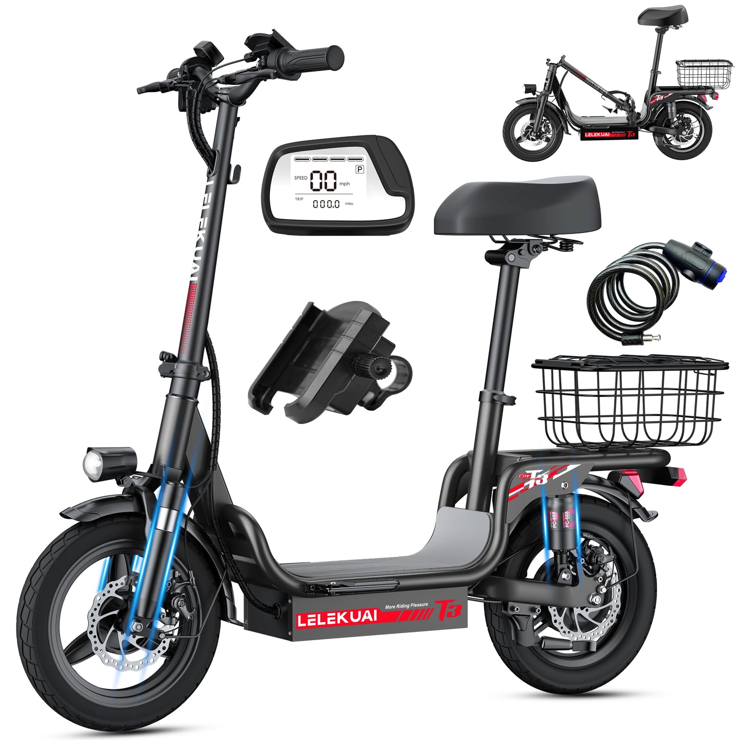 LELEKUAIFolded Electric Bike 500W 48V 15Ah Folding with Basket
