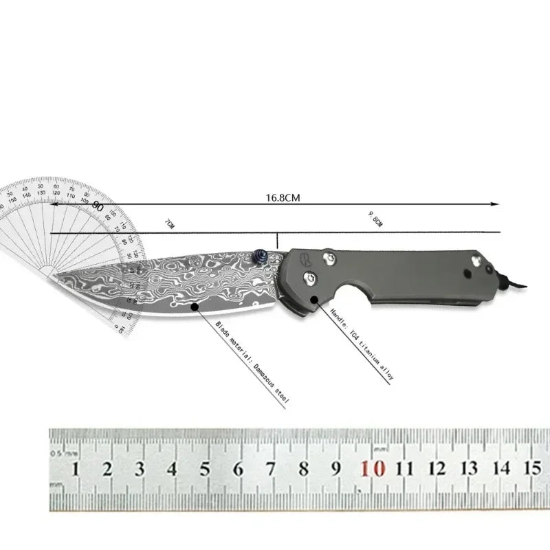 DIY Supplies Woodworking Folding Pocket Knife Damascus Blade Titanium Handle