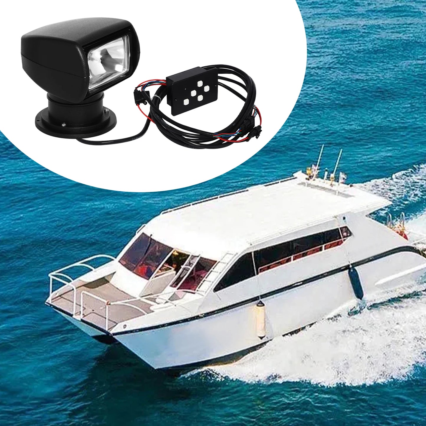 12V Boat Remote Control Searchlight 100W Rotatable Boat Spotlight Illumination Distance 2624.67ft for Night Yachts Fishing Boats