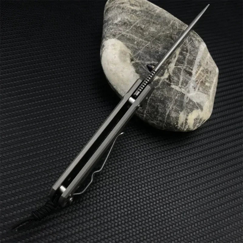 DIY Supplies Woodworking Folding Pocket Knife Damascus Blade Titanium Handle