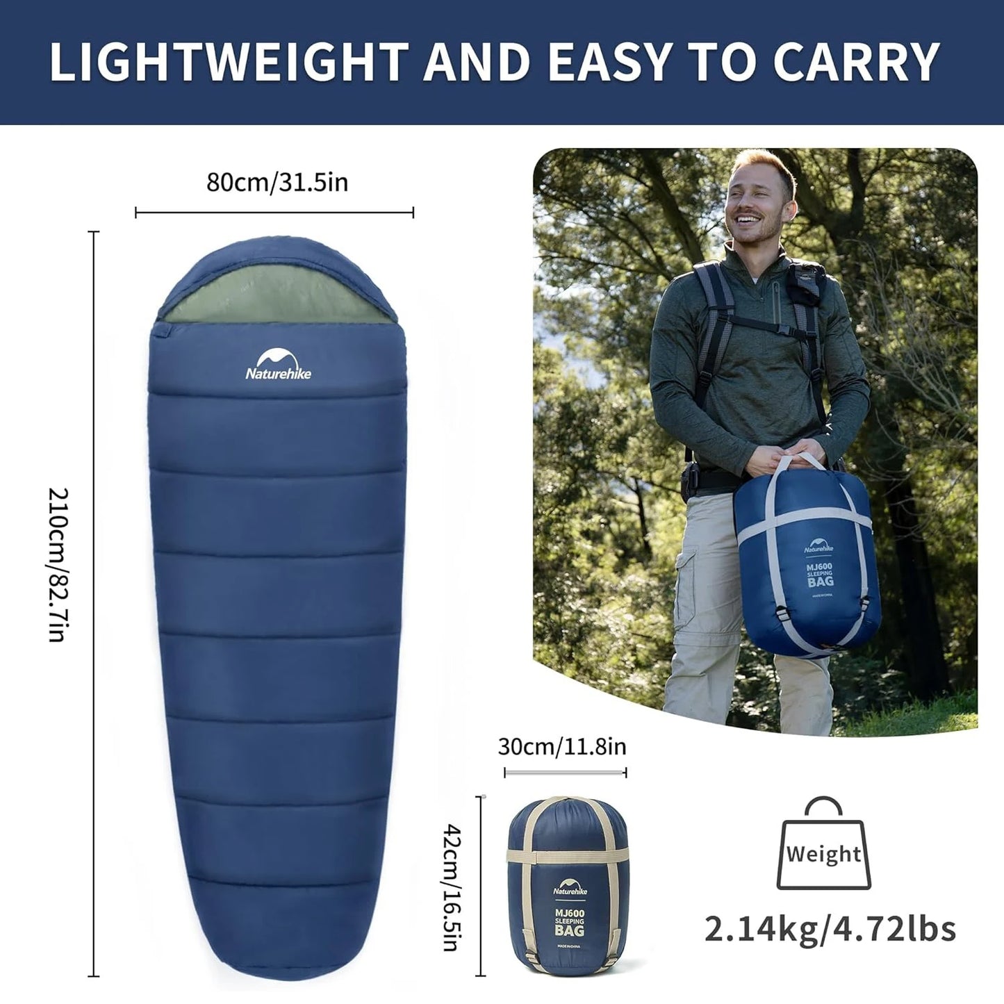 Naturehike Mummy Sleeping Bags MJ300/MJ600 Cotton Camping Adults Sleeping Bag Ultra Winter Warm Mummy Sleeping Bag Indoor
