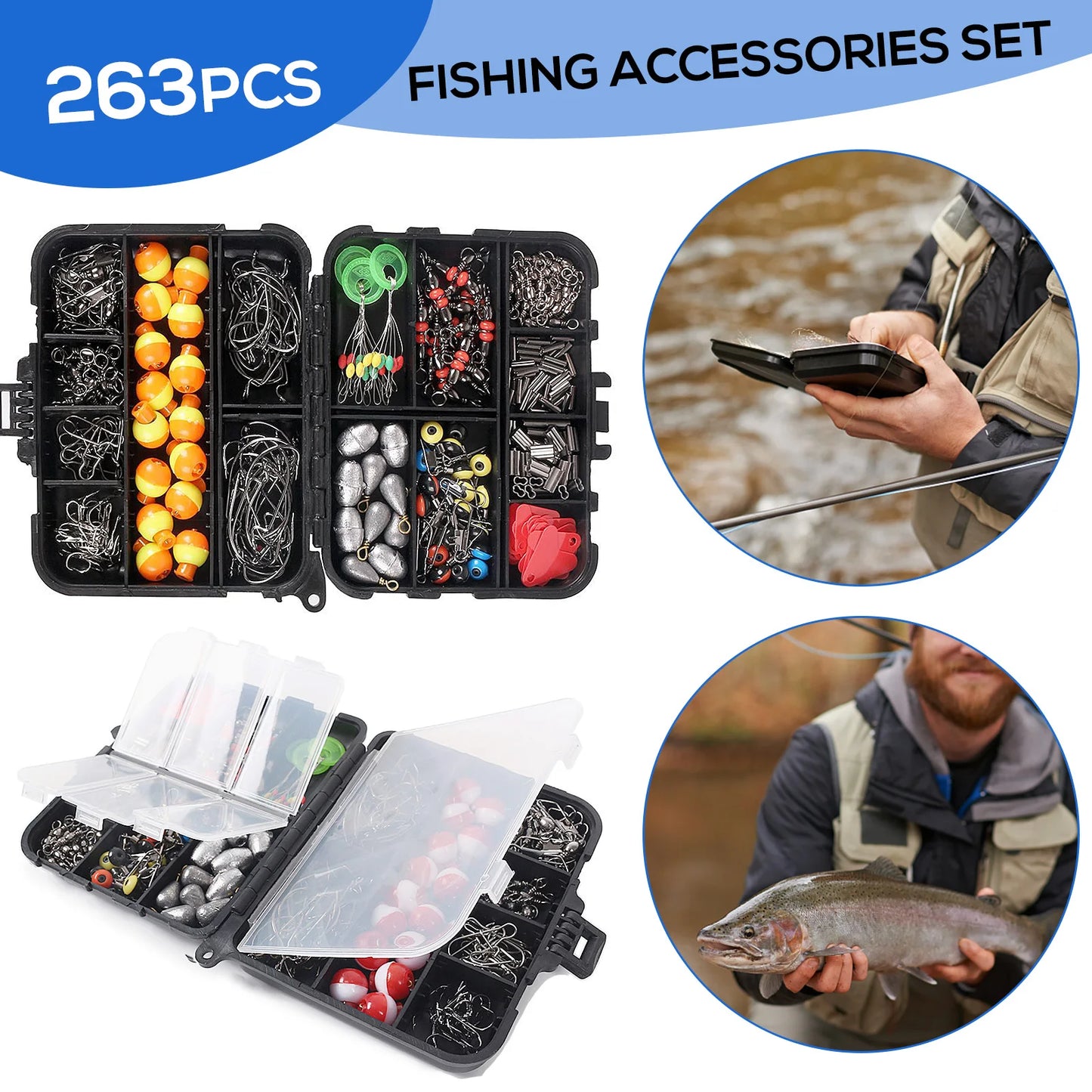 Docooler 263Pcs Fishing Accessories Set With Tackle Box