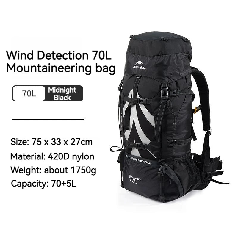 Naturehike Outdoor Backpack 70+5L Hiking Bag Rain Cover Nylon Sports Waterproof Camping Climbing Rucksack With Rainproof Cover