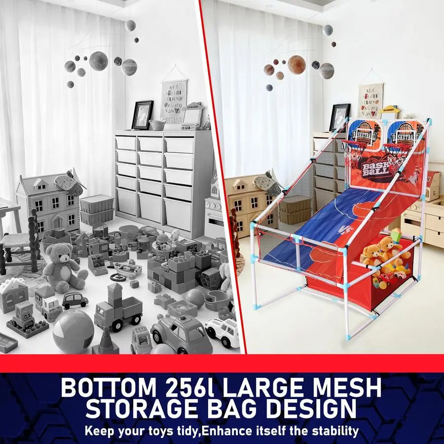 Kids Arcade Basketball Game Set, Dual Upgraded Hoop with LED Light Electronic Scoreboard 4 Balls, 312 Kids Sports Toys Carnival