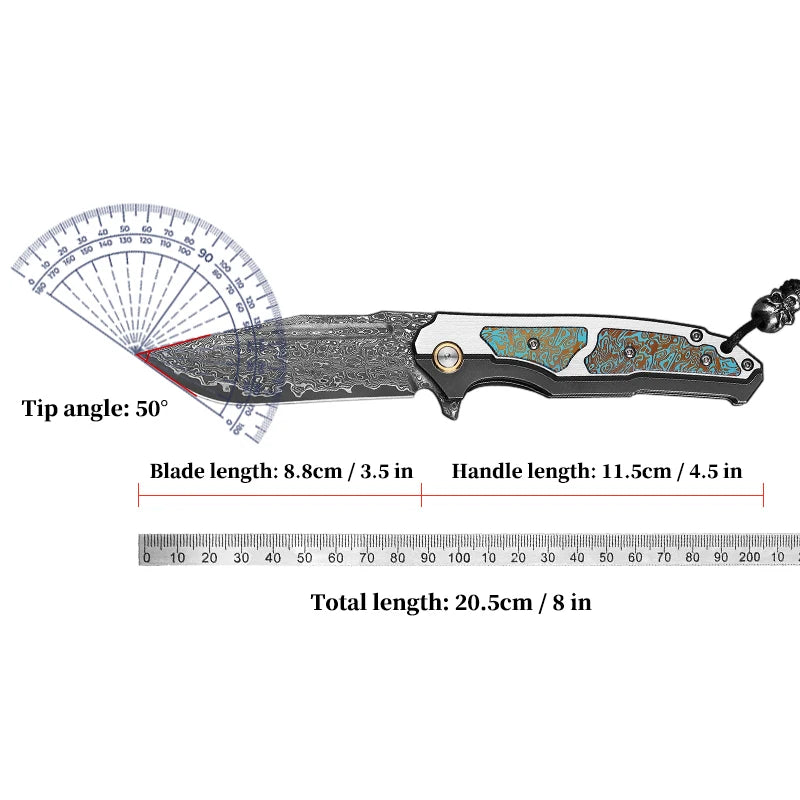 ALVELYDIY Damascus Steel Folding Pocket Knife With Sheath